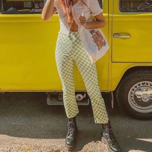 pastel green & white checkered pants, new with tags